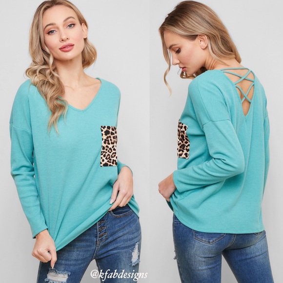 Tops - LAST 1! Neck Beautiful Mint Soft Animal Print Detail Criss Cross Back Top!